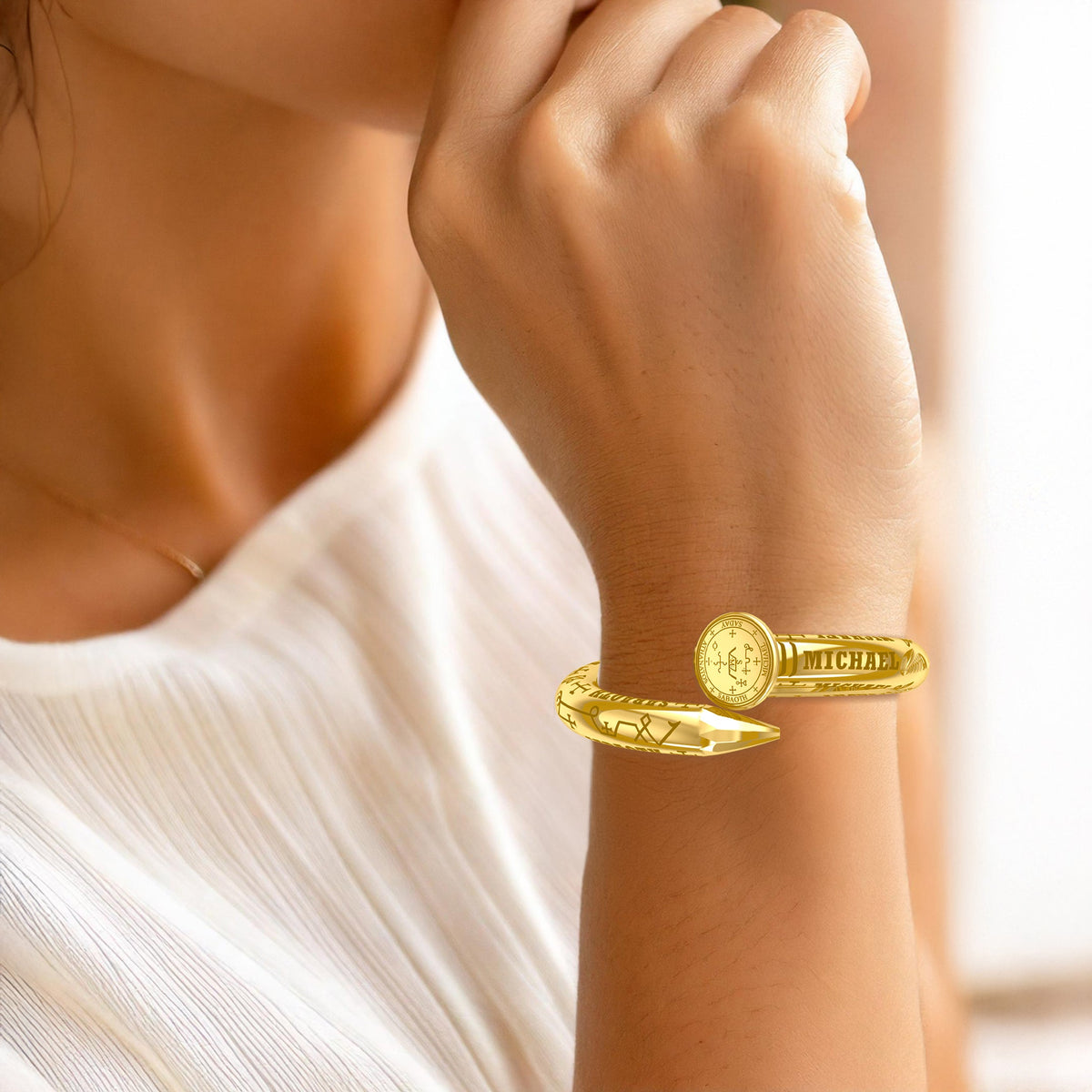 Archangel Michael Sigil Solid Yellow Gold Cuff Bracelet | Minor & Co.