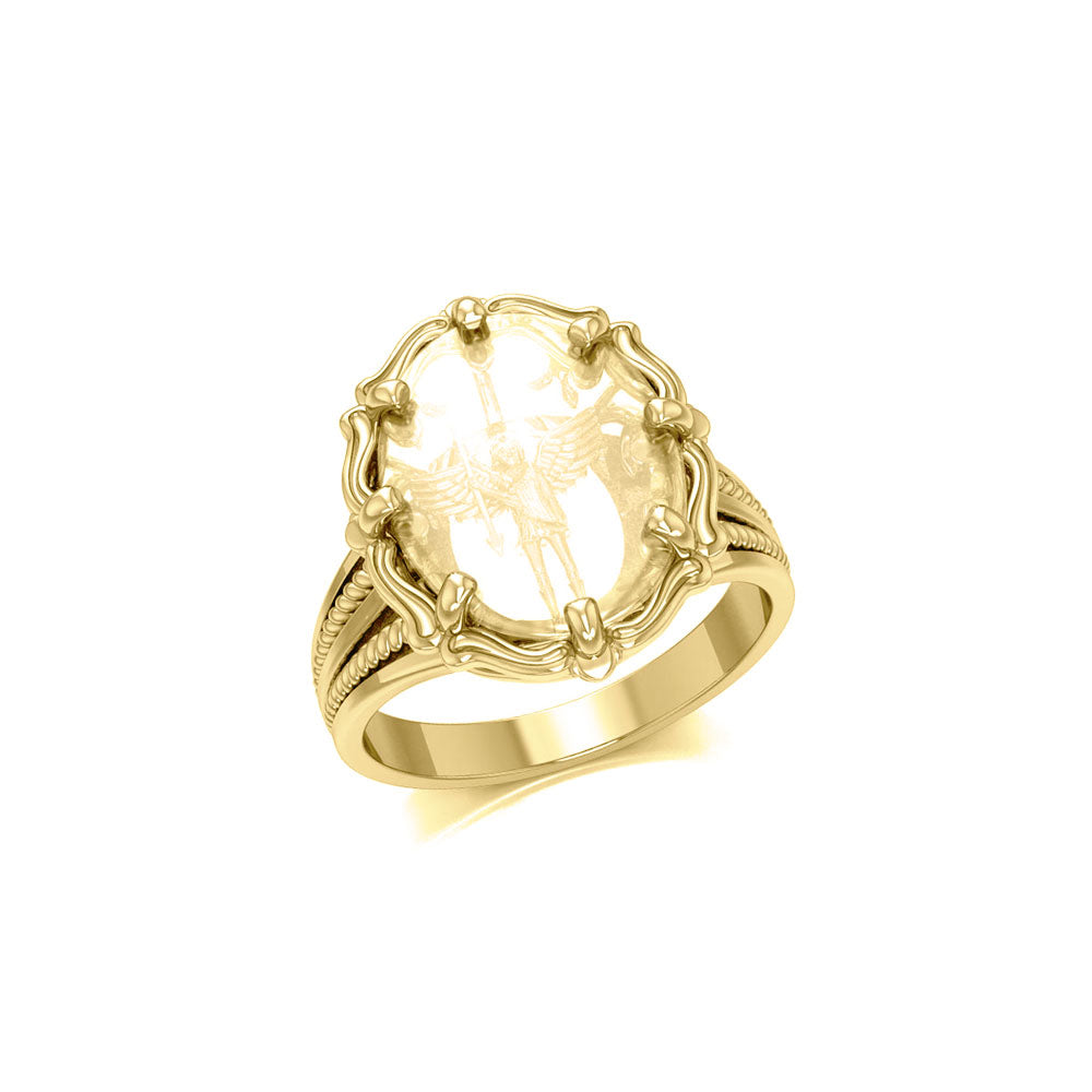 Archangel Michael Solid Gold Ring with Genuine White Quartz | Minor & Co.