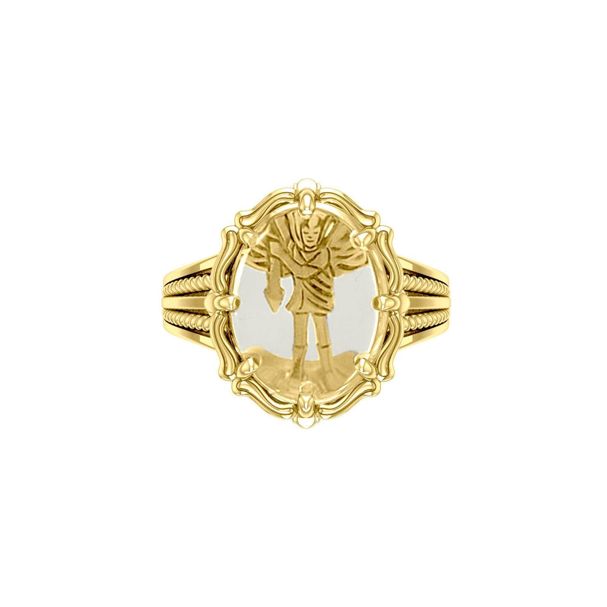 Archangel Michael Solid Gold Ring with Genuine White Quartz | Minor & Co.