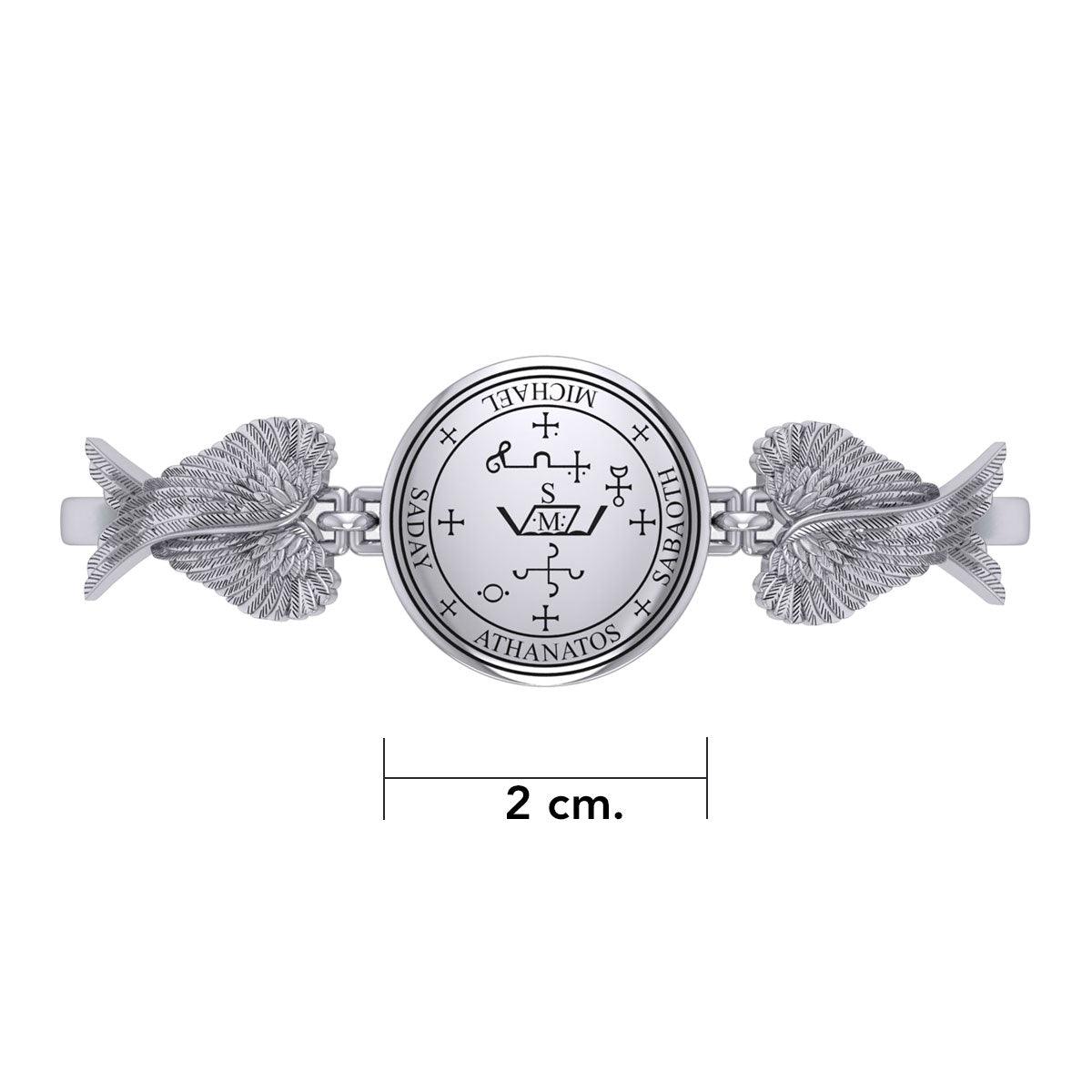 Archangel Michael Sigil and Angel Wings Sterling Silver Cuff Bracelet | Minor & Co.