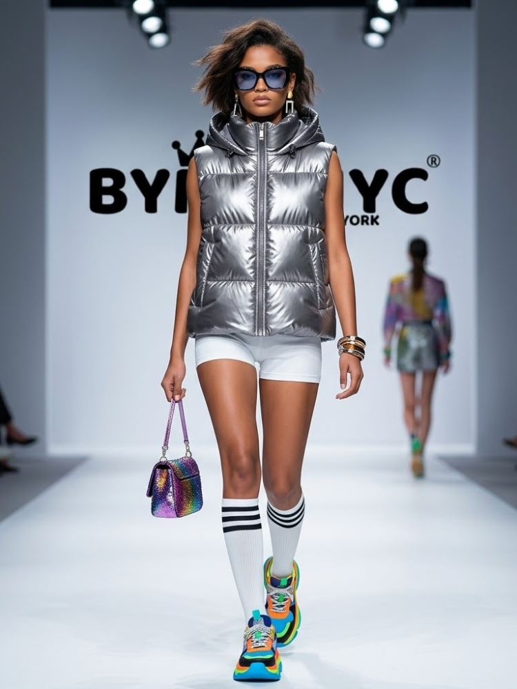Women's Silver Metallic Hooded Puffer Vest – BYMANYC New York | Minor & Co.